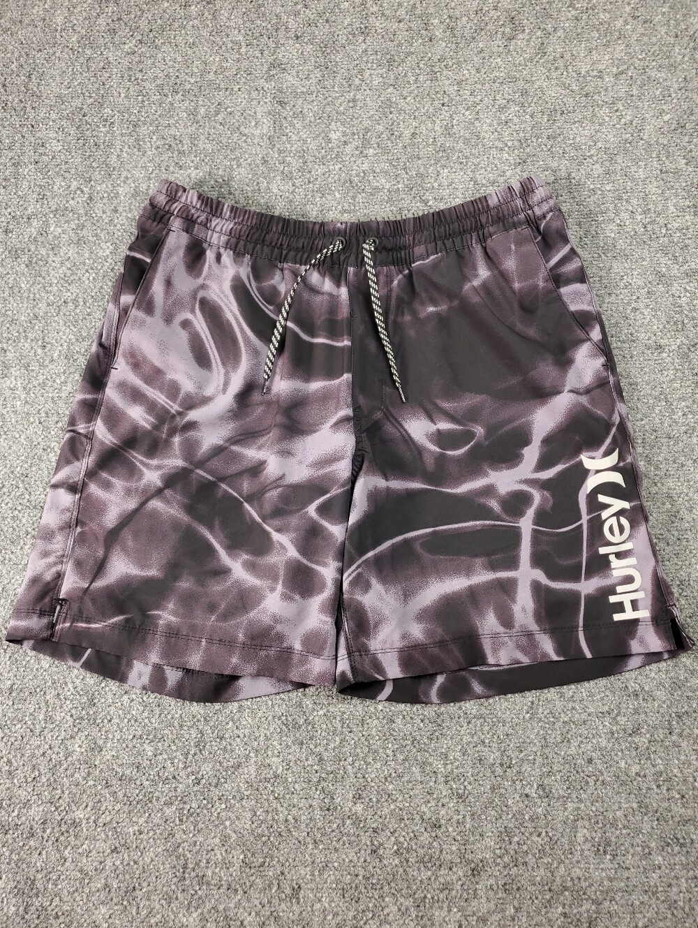 Hurley Swim Trunks Mens Large Water Ripple Print Purple Black Boxer Lined Shorts